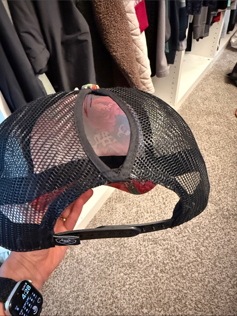 Ariat red Floral & Leopard Mesh Trucker Hat - Picture 2 of 3